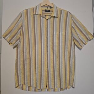 Haupt Striped Short Sleeve Button Up Shirt Yellow Tan White Men XL 43/44 17.5